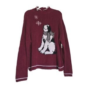 Vintage Big Dogs Knit Holiday Mock Turtleneck Sweater Women L Red Snowflakes Y2K